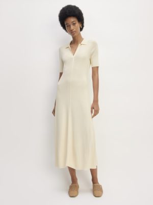 The Viscose Knit Polo Midi Dress | Beige