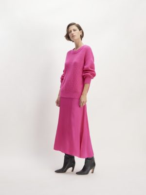 The Hammered Satin Slip Skirt | Fuchsia Pink