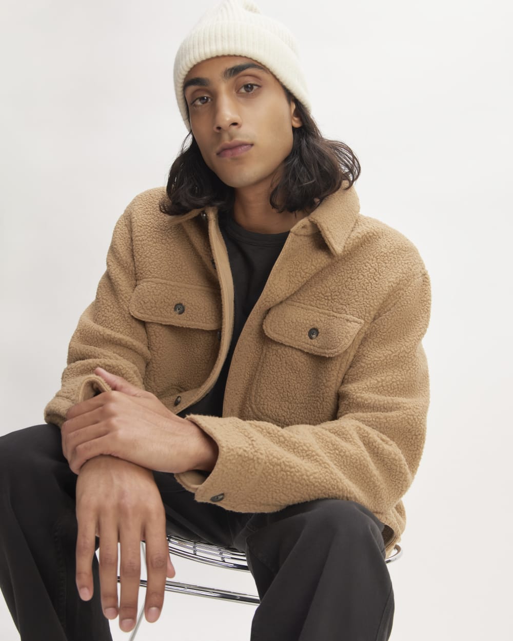 The Cashmere Fine Rib Beanie | Bone - Image 5