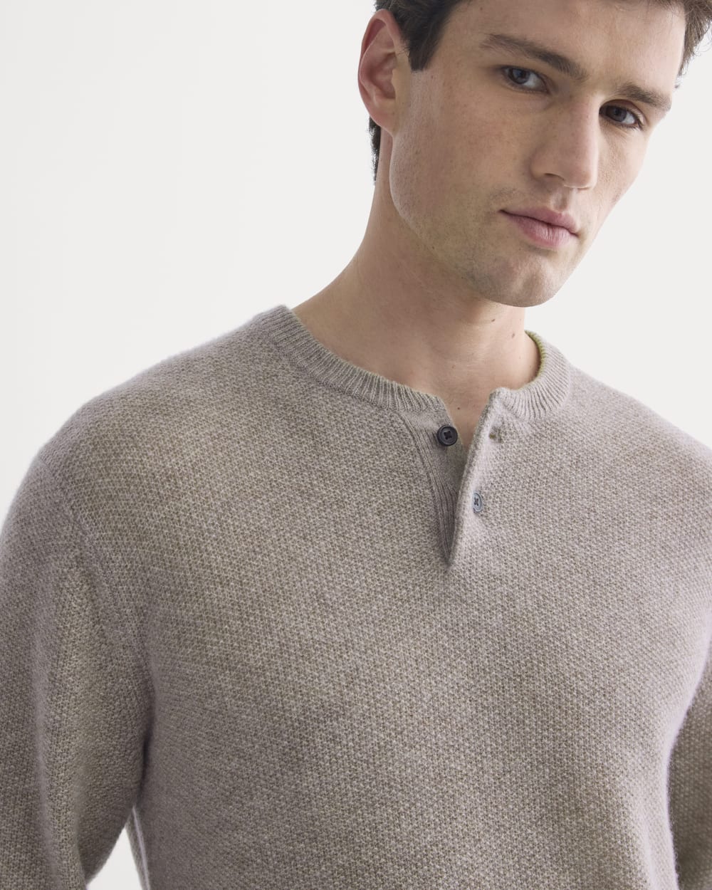 Henley in Wool Cashmere | Light Heathered Taupe - Image 4
