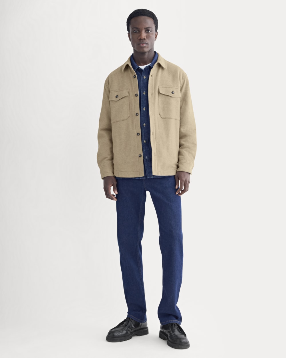 Heavyweight Waffle Twill Overshirt | Dark Heathered Camel - Image 3