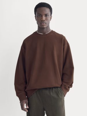 Twill Terry Jacquard Crew Sweatshirt | Dark Mahogany