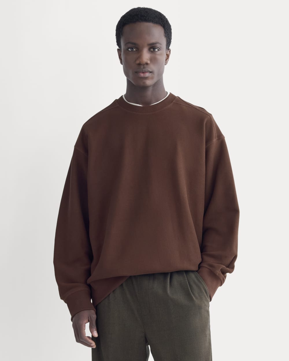Twill Terry Jacquard Crew Sweatshirt | Dark Mahogany