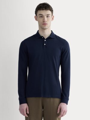 The Long-Sleeve Pique Polo | Deep Navy