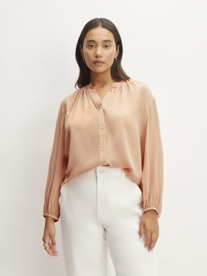 The Washable Clean Silk Shirred Blouse | Blush Pink