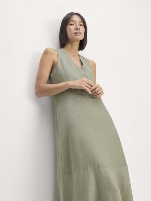 The Linen V-Neck Maxi Dress | Sage Green