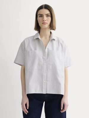 The Short-Sleeve Boxy Oxford | Charcoal / White