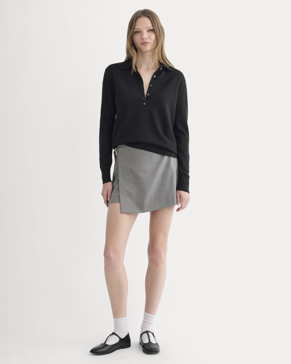 Oversized Polo Sweater in Cotton Merino | Black - Image 3