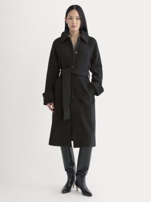 Italian Belted Overcoat | Carbone/Black