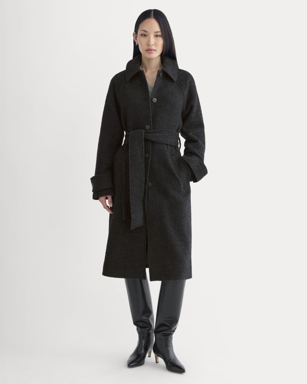 Italian Belted Overcoat | Carbone/Black