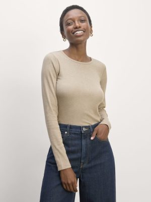 The Luxe Rib Long-Sleeve Crew | Heathered Tan