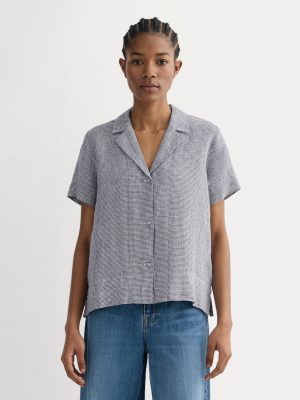 The Notch Shirt in Linen | Midnight Navy Gingham