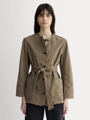 The Long Denim Barrel Jacket | Garment-Dyed Chocolate