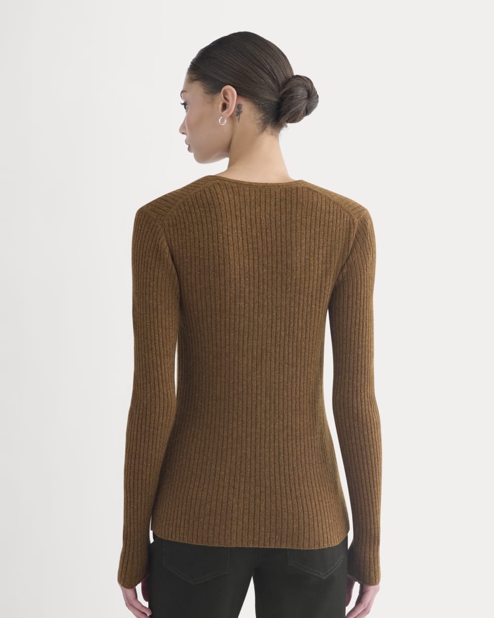 Cashmere Ribbed V-Neck Cardigan | Heathered Toffee - Image 5