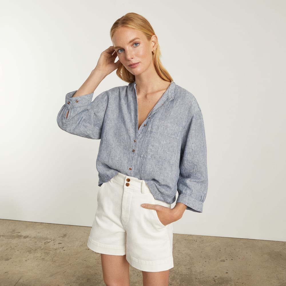 The Linen Billow Blouse | Blue Pinstripe - Image 6