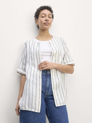 The Bib Shirt in Linen | Bone / Navy