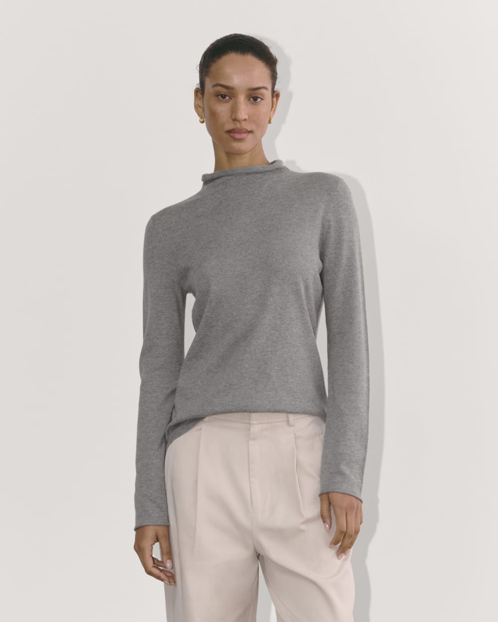 The Funnel Neck in Cotton Cashmere | Heather Charcoal