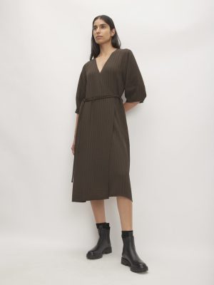 The City Stripe Wrap Dress | Earth Brown