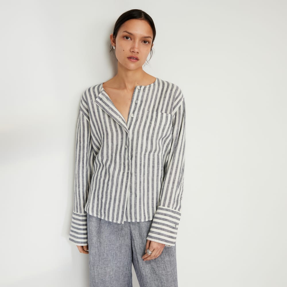 The Linen Popover Shirt | Bone / Navy