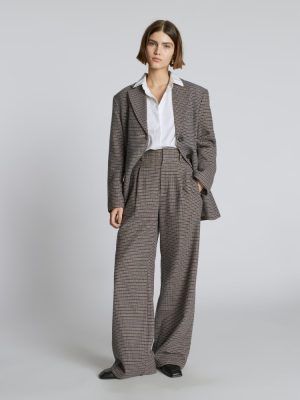 The ReWool® Way-High Drape Pant | Blue / Brown Houndstooth