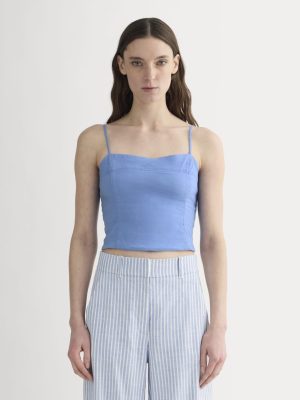 The Seamed Top in Stretch Linen | Bluebell