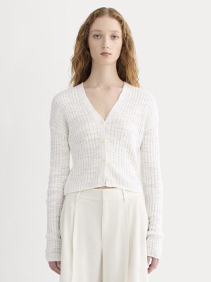 The Ribbed Cardigan in Cotton Linen | White