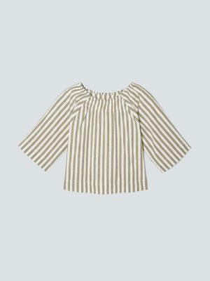 The Seersucker Gathered Tee | Nutria / Off-White