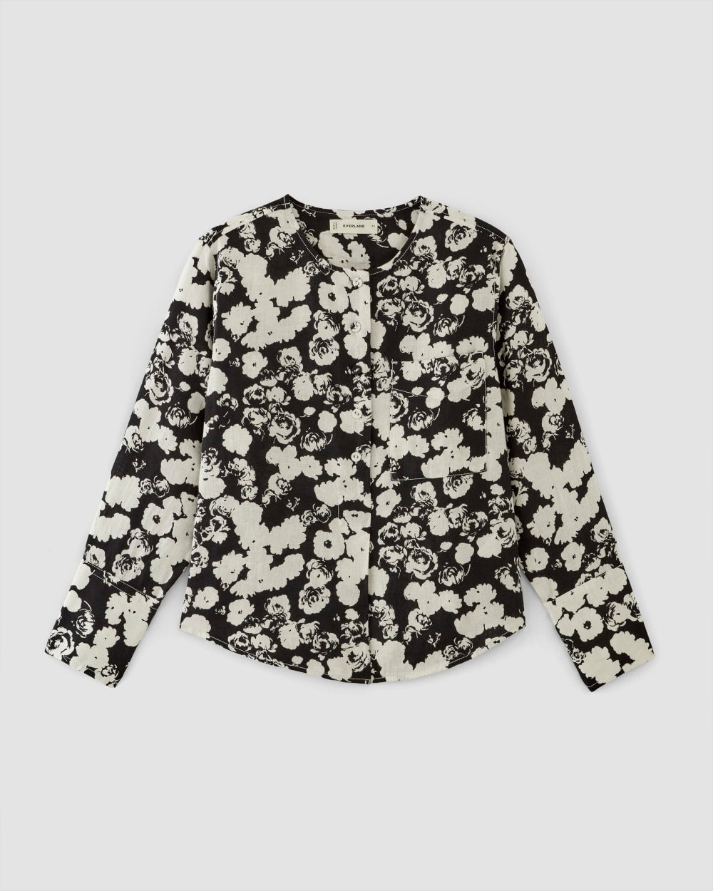 The Popover Shirt in Linen | Black / Bone Floral - Image 2