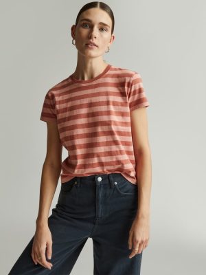 The Box-Cut Tee in Essential Cotton | Redwood Stripe | No Pocket