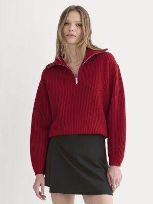 The Half-Zip Sweater in Luxe Merino | Berry Red