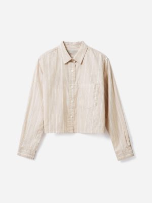 The Way-Short Shirt in Silky Cotton | Golden Brown / White