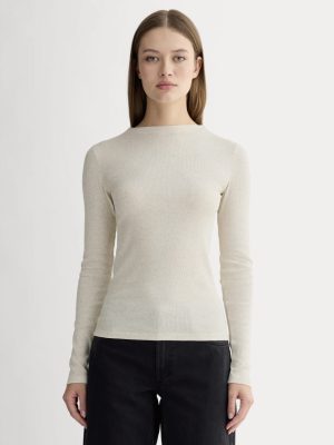 The Luxe Rib Funnel-Neck Tee | Heathered Oat
