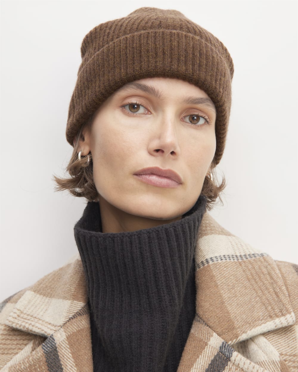 The Cashmere Fine Rib Beanie | Heather Cocoa - Image 5
