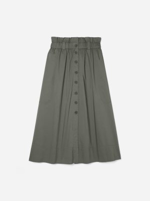 The Easy Button-Front Skirt | Pewter Green