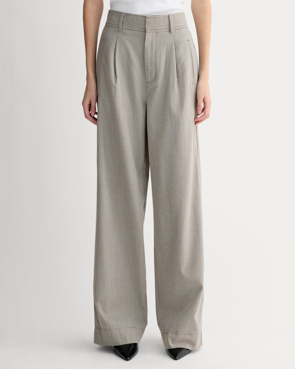The Draper Pleated Pant in Buttersmooth | Deep Taupe Mini Gingham | 32 Inseam - Image 3