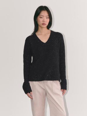The V-Neck Sweater in Plush Cotton | Black Confetti