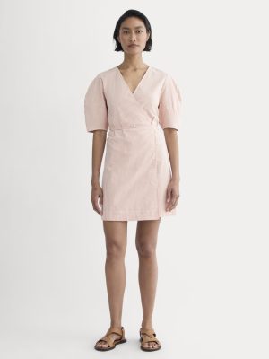 The Seersucker Mini Wrap Dress | Soft Orange / Bone