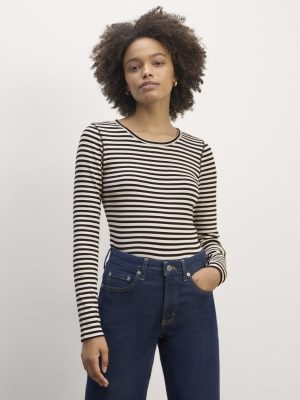 The Luxe Rib Long-Sleeve Crew | Bone / Black