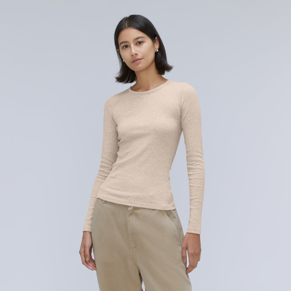 The Luxe Rib Long-Sleeve Crew | Heathered Meringue