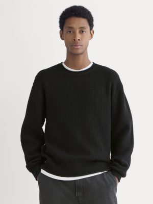 Waffle Rollneck Crew in Everyday Cotton | Black