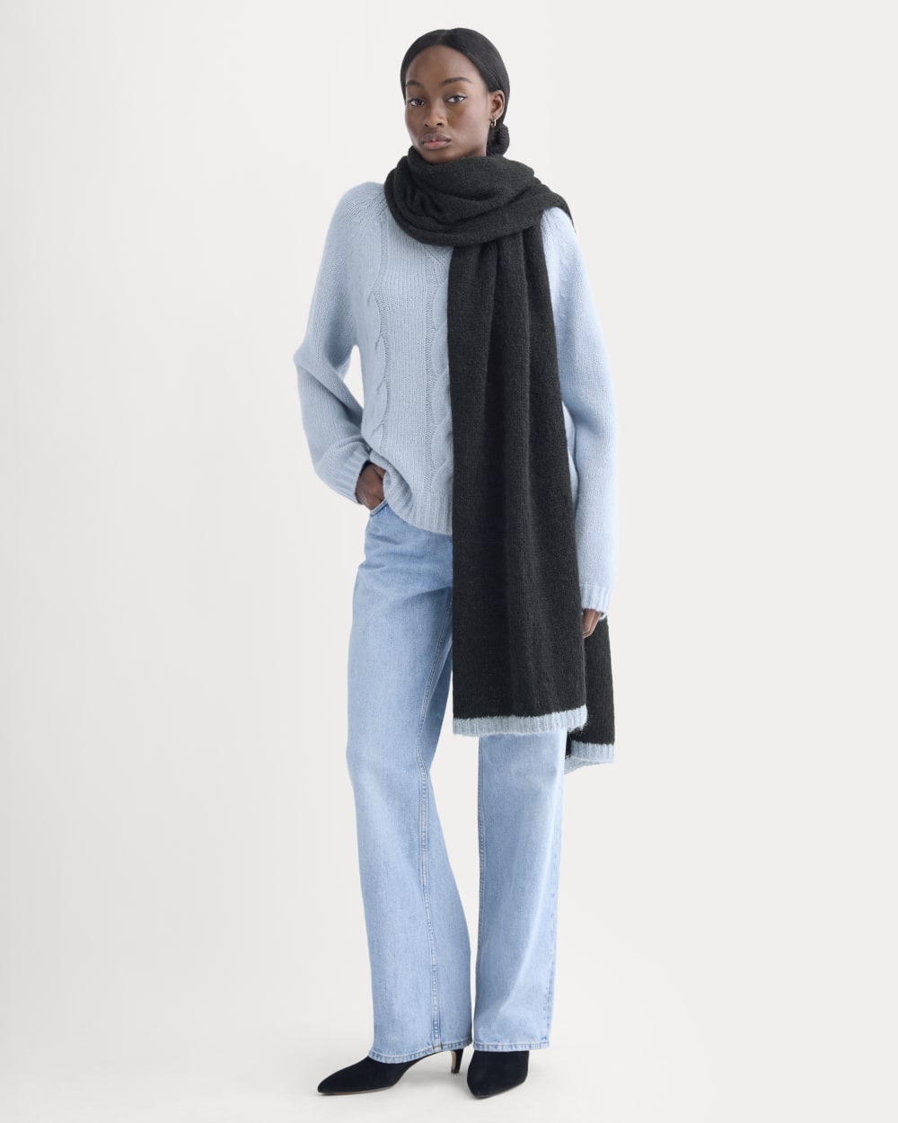 Plush Alpaca Scarf | Black/ Skyway - Image 4