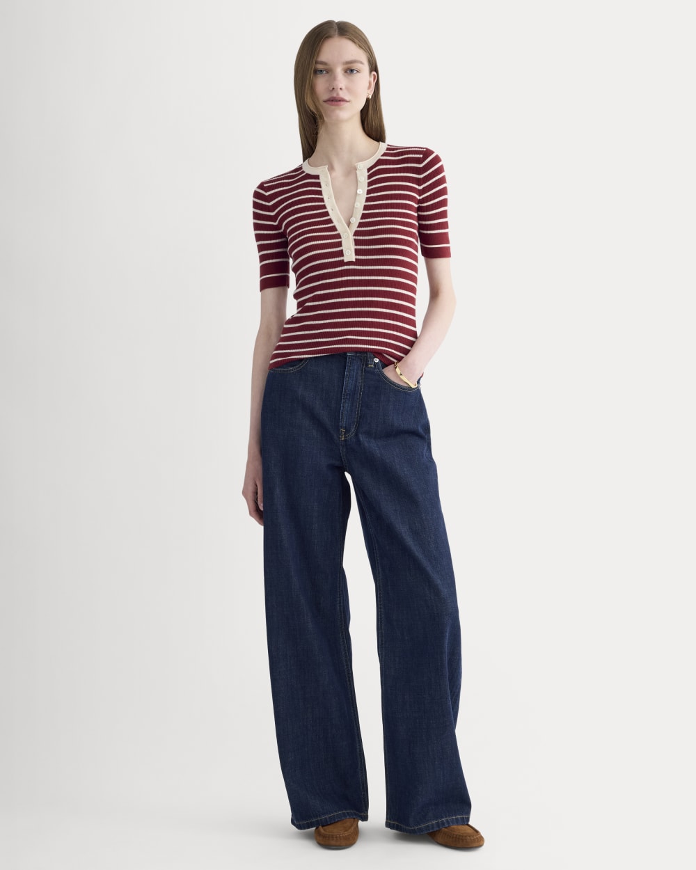 The Short-Sleeve Henley in Ultrasoft Merino | Merlot / Parchment - Image 3