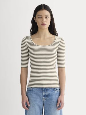 The Luxe Rib Scoop-Neck Tee | Bone / Deep Taupe