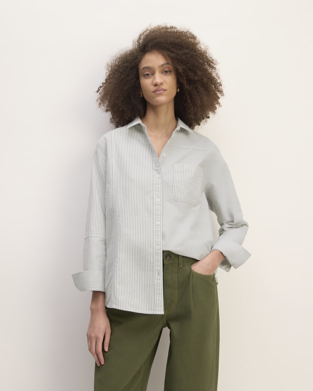 The Everlane x Marques' Almeida Patchwork Relaxed Shirt | Grey Stripe Patchwork