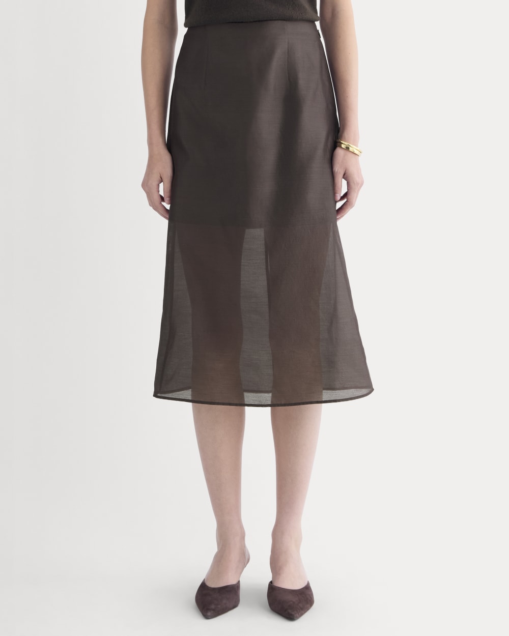 Midi Skirt in Cotton-Silk Organza | Dark Chocolate - Image 4