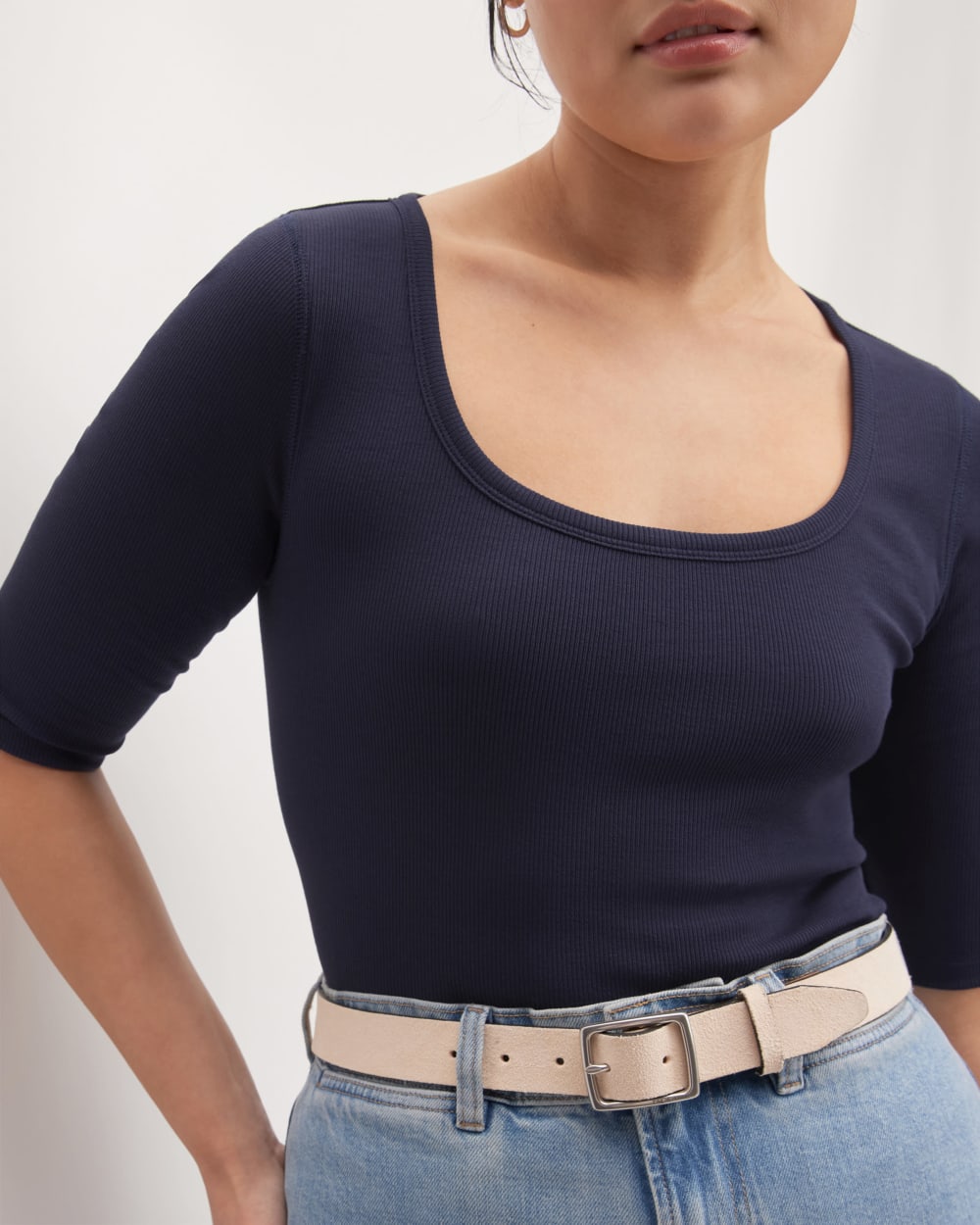 The Luxe Rib Scoop-Neck Tee | Navy - Image 3