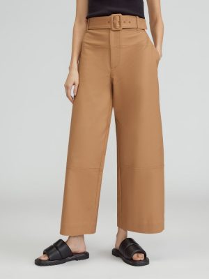 The Structured Cotton Belted Pant | Toasted Coconut