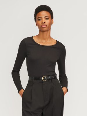 The Supima® Micro Rib Cropped Long-Sleeve Crew | Black