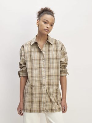 The Supima? Cotton Boyfriend Shirt | Pale Khaki Plaid