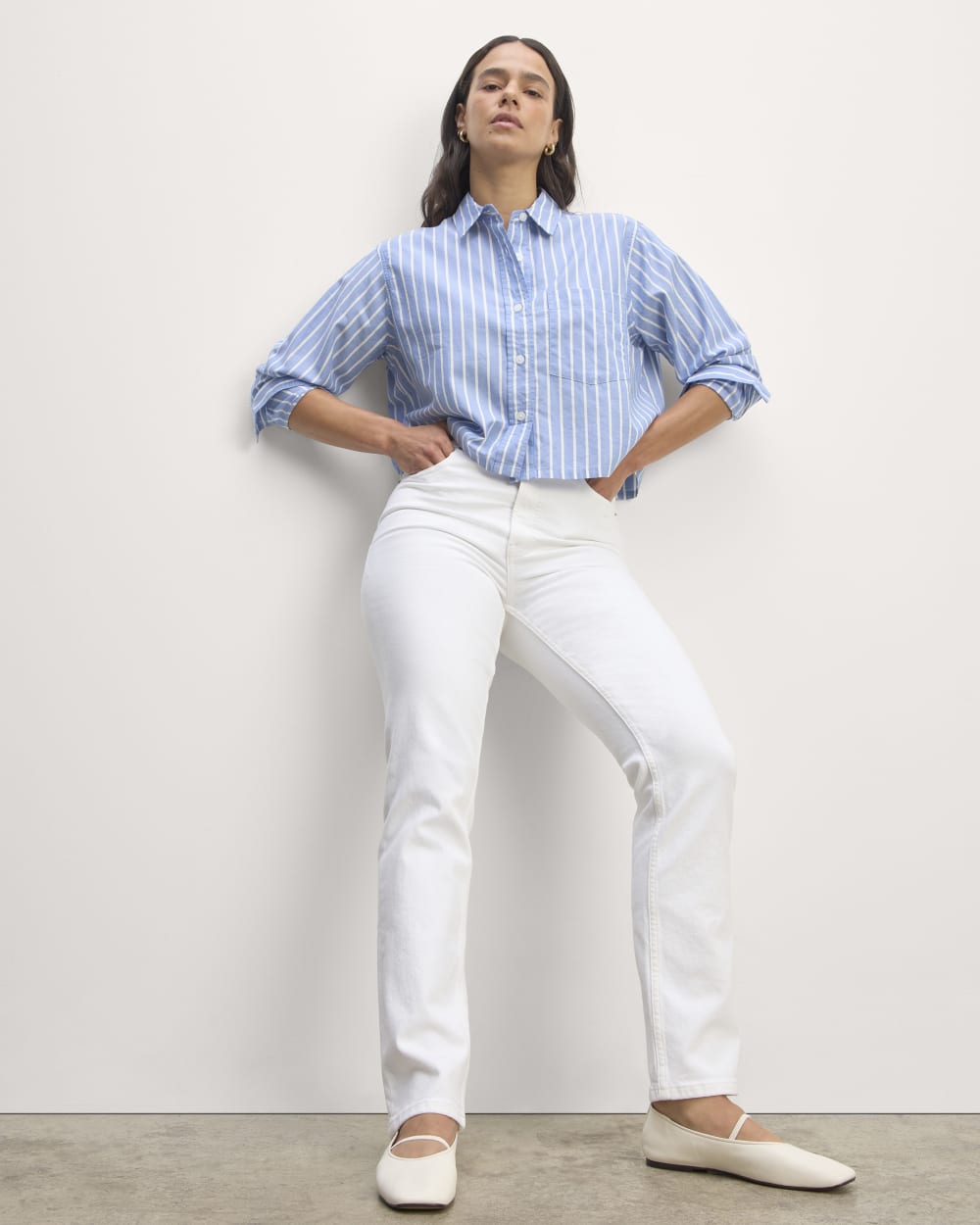 The Way-Short Shirt in Silky Cotton | Mariner Blue / White - Image 2